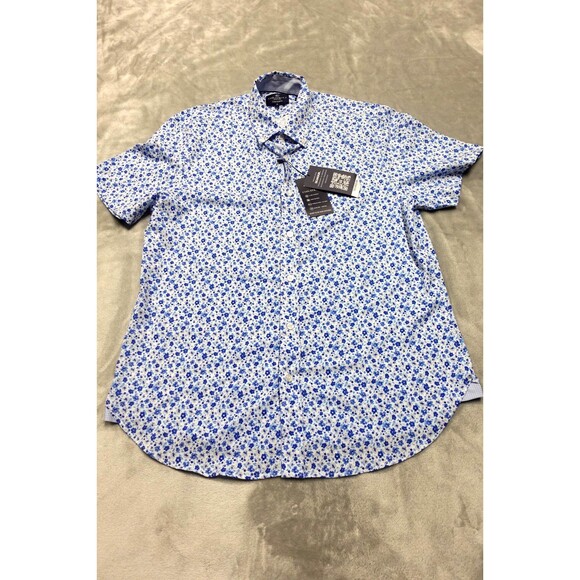 Con.Struct Men's Large Blue Geometric 4 way Stretch Slim Fit Button Up Shirt NWT - Picture 1 of 9